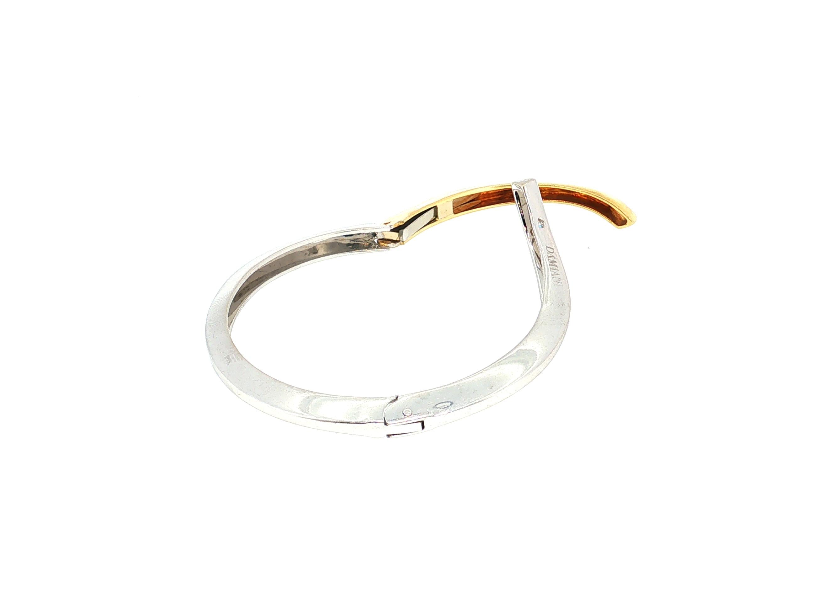 Damiani 18K Two Tone Gold Bangle Bracelet with 0.02 Carat Round H-SI1 Diamond