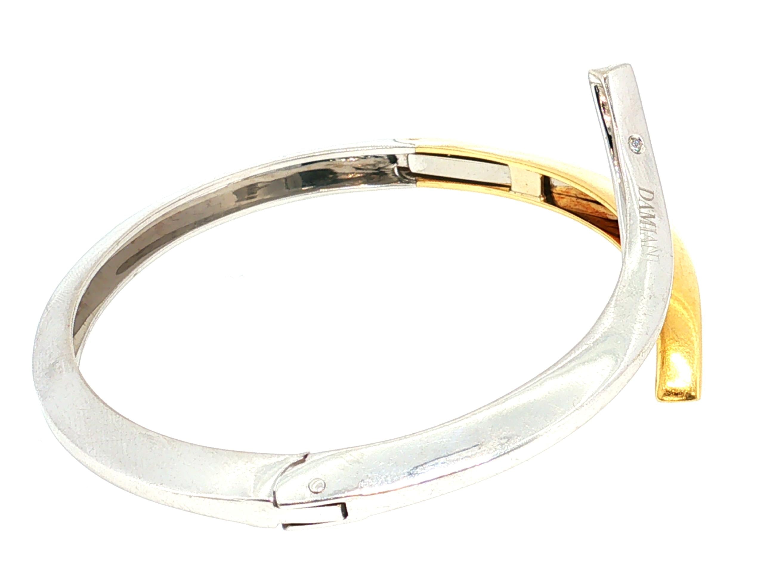 Damiani 18K Two Tone Gold Bangle Bracelet with 0.02 Carat Round H-SI1 Diamond