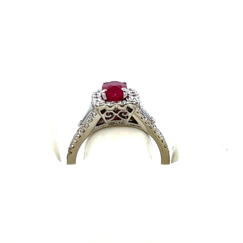 1.75 Carat Round and Baguette Diamond 1.43 Carat Ruby 14K WG Engagement Ring