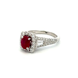 1.75 Carat Round and Baguette Diamond 1.43 Carat Ruby 14K WG Engagement Ring