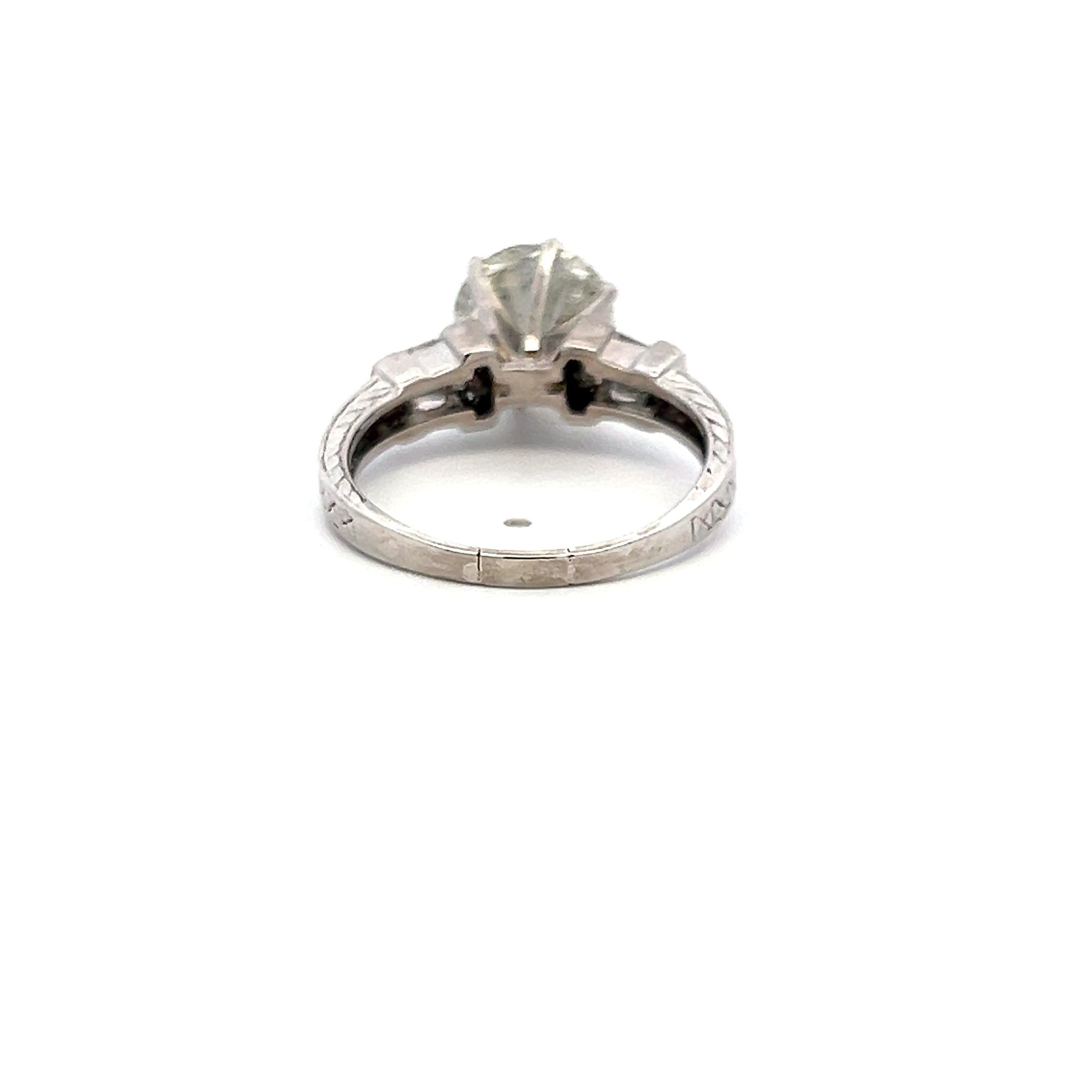 3.71 Carat Round and Tapered Baguette Diamond Platinum Engagement Ring