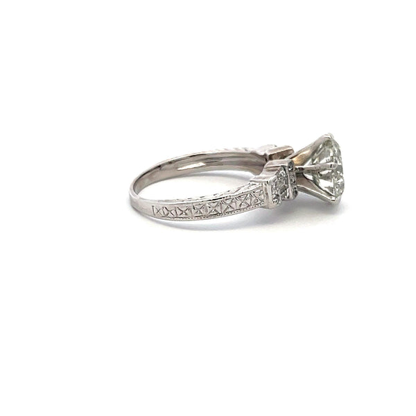 3.71 Carat Round and Tapered Baguette Diamond Platinum Engagement Ring