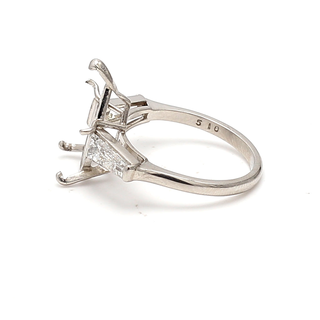 0.60 Carat Tapered Baguette Shape G VS2 Diamond Platinum Semi Mount Ring