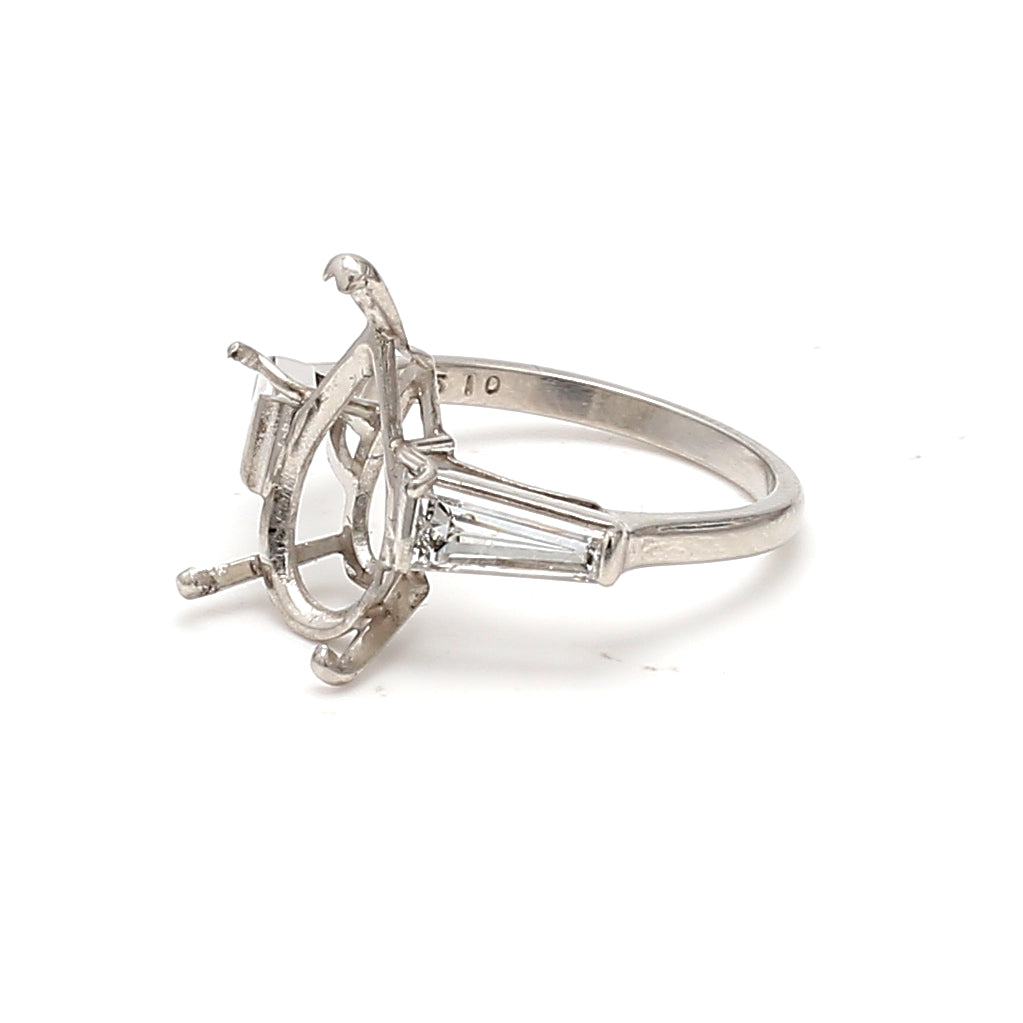 0.60 Carat Tapered Baguette Shape G VS2 Diamond Platinum Semi Mount Ring