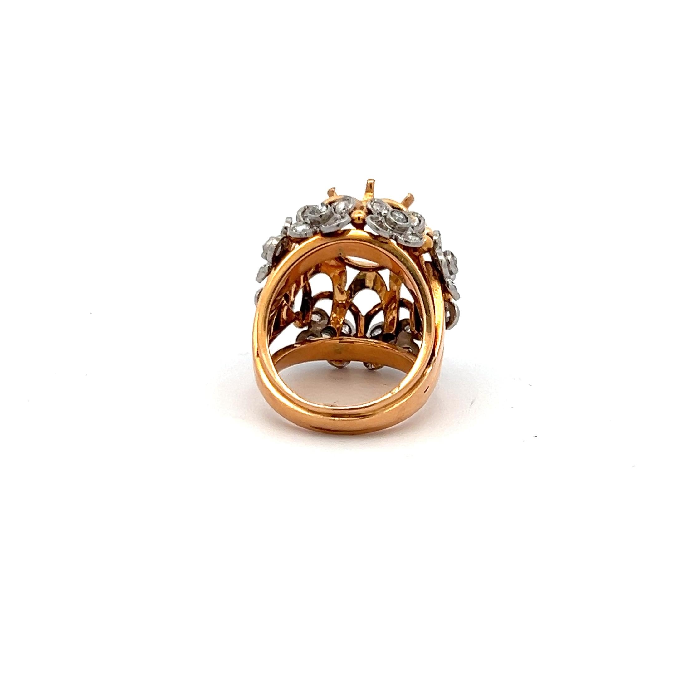 18K YG Semi Mount Ring with 1.4 Carat Rose Cut Diamond Fits 12.03x11.71mm 6.00ct