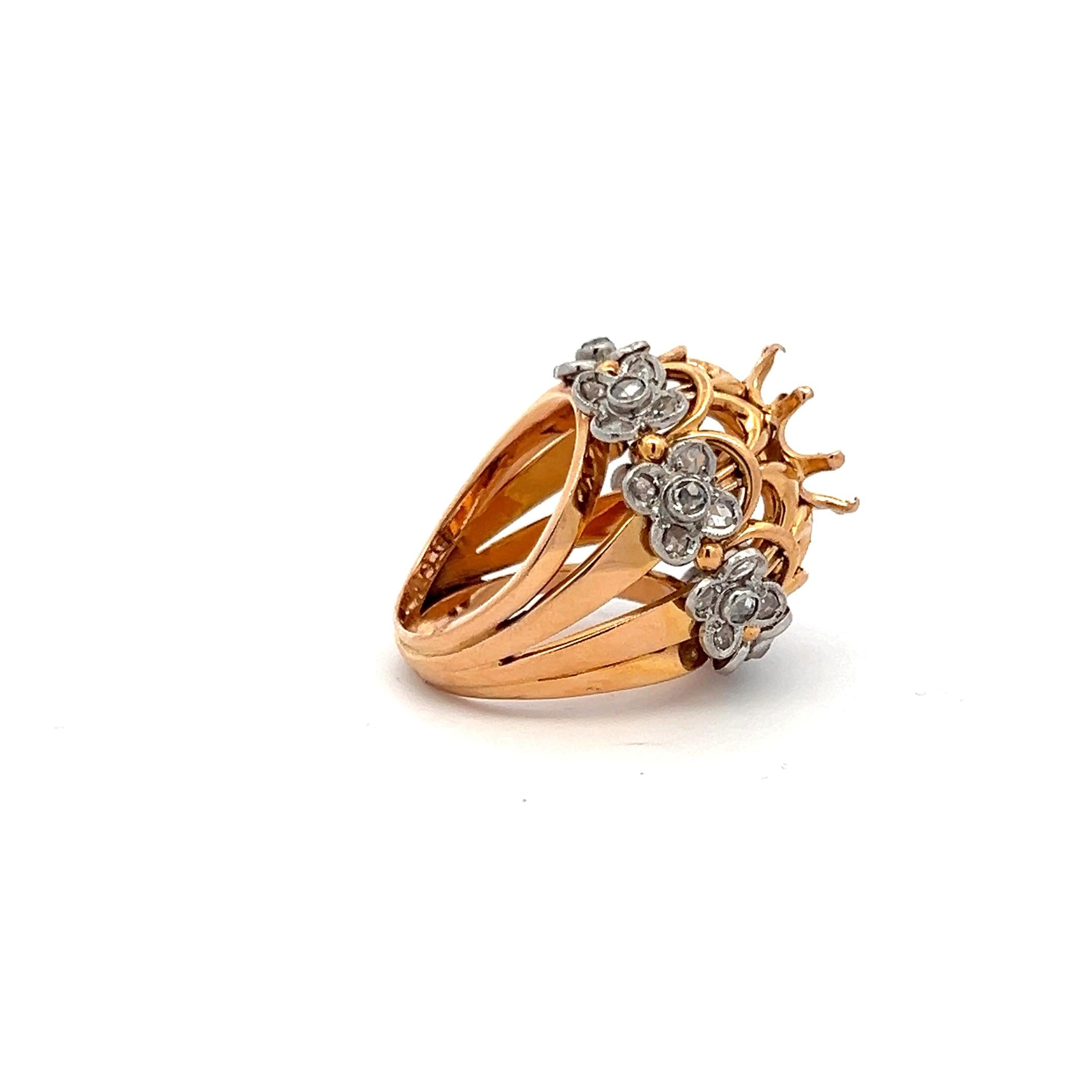 18K YG Semi Mount Ring with 1.4 Carat Rose Cut Diamond Fits 12.03x11.71mm 6.00ct