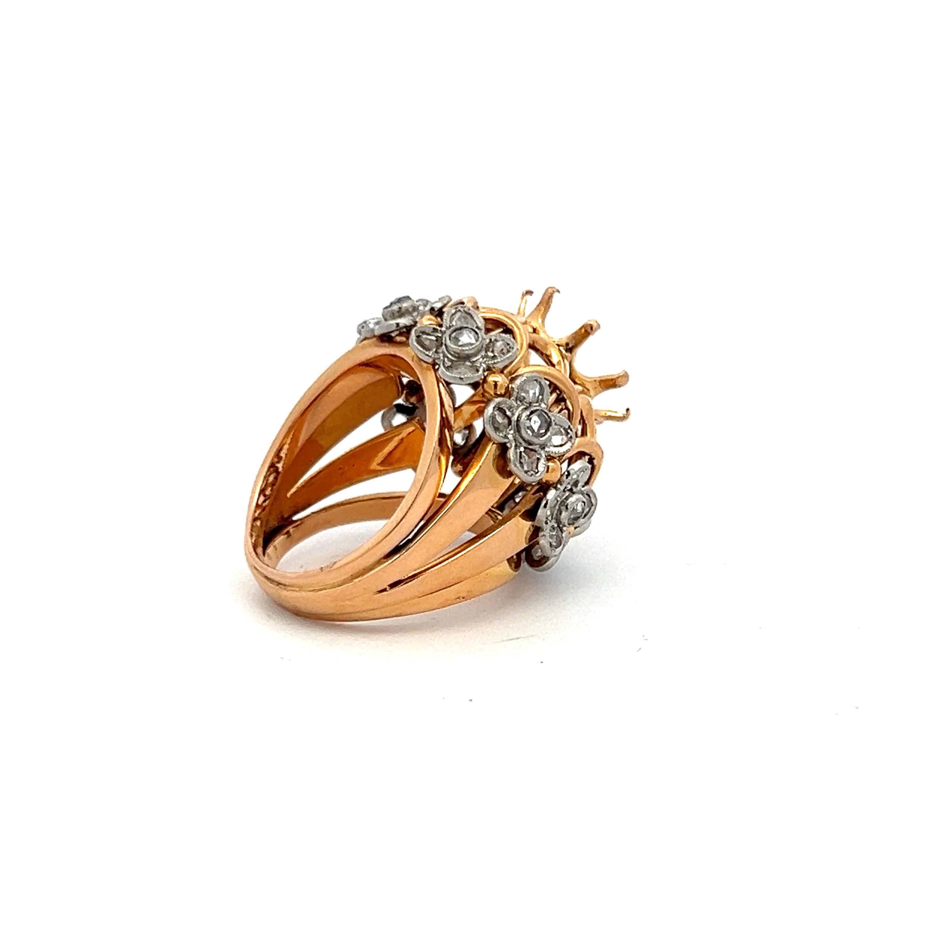 18K YG Semi Mount Ring with 1.4 Carat Rose Cut Diamond Fits 12.03x11.71mm 6.00ct