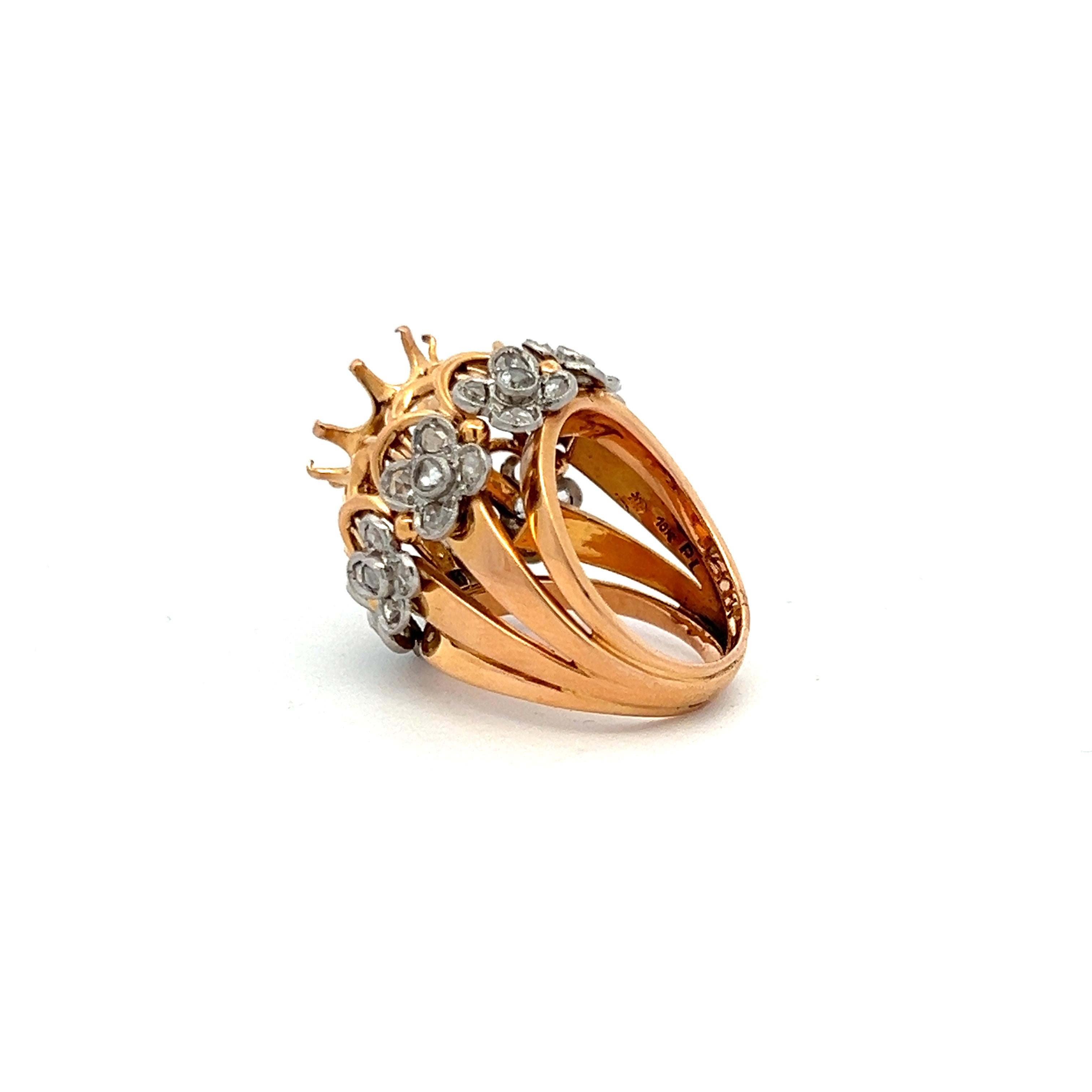 18K YG Semi Mount Ring with 1.4 Carat Rose Cut Diamond Fits 12.03x11.71mm 6.00ct