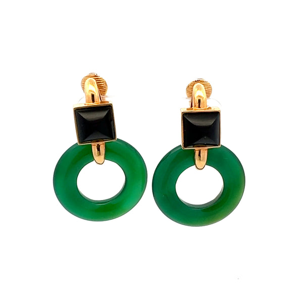 A. Cipullo Onyx and Jade 18 Karat Yellow Gold Clip On Earring