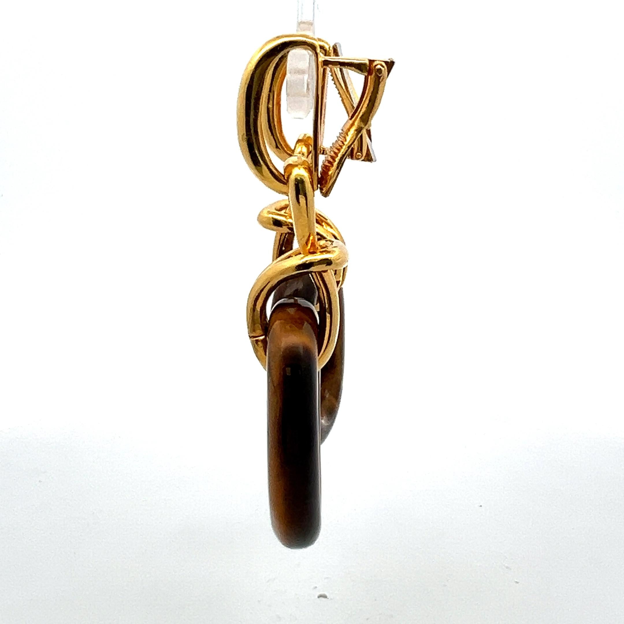 Cartier Cipullo Tiger Eye 18 Karat Yellow Gold Clip On Earrings
