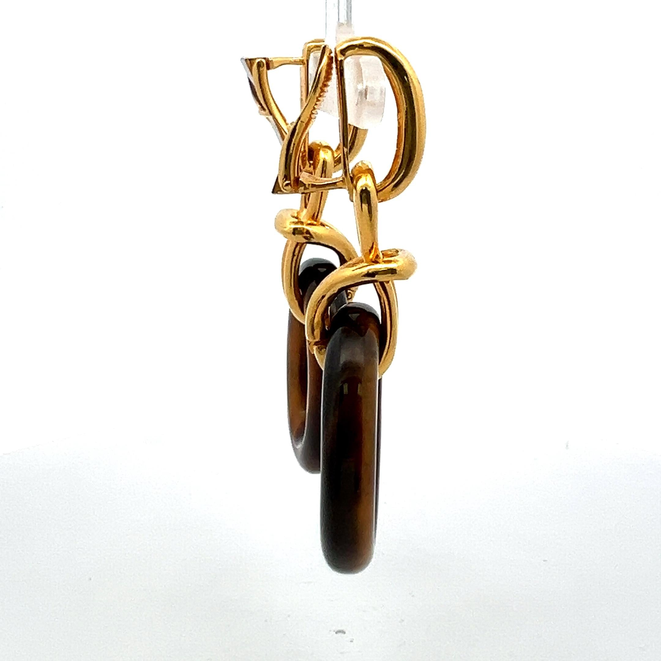 Cartier Cipullo Tiger Eye 18 Karat Yellow Gold Clip On Earrings
