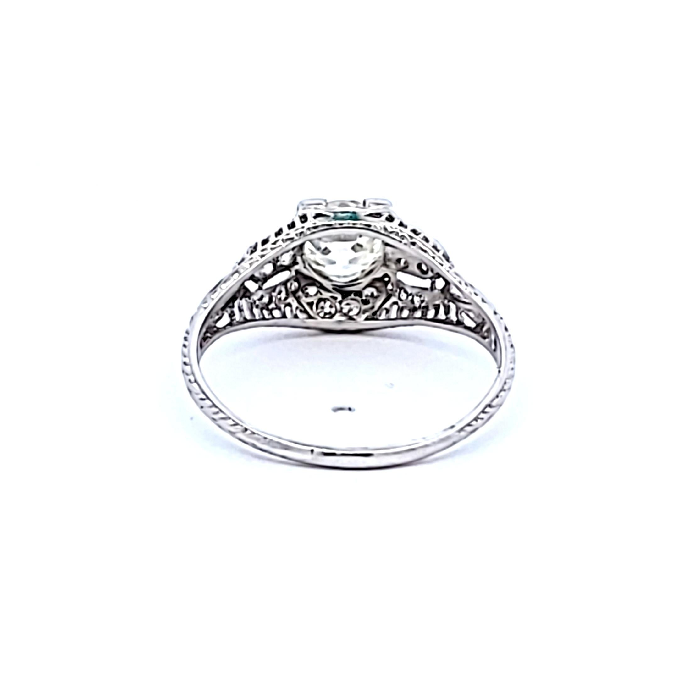 Platinum Art Deco Ring with 1.3ct Old European Cut I VS2 Diamonds Size 9.5