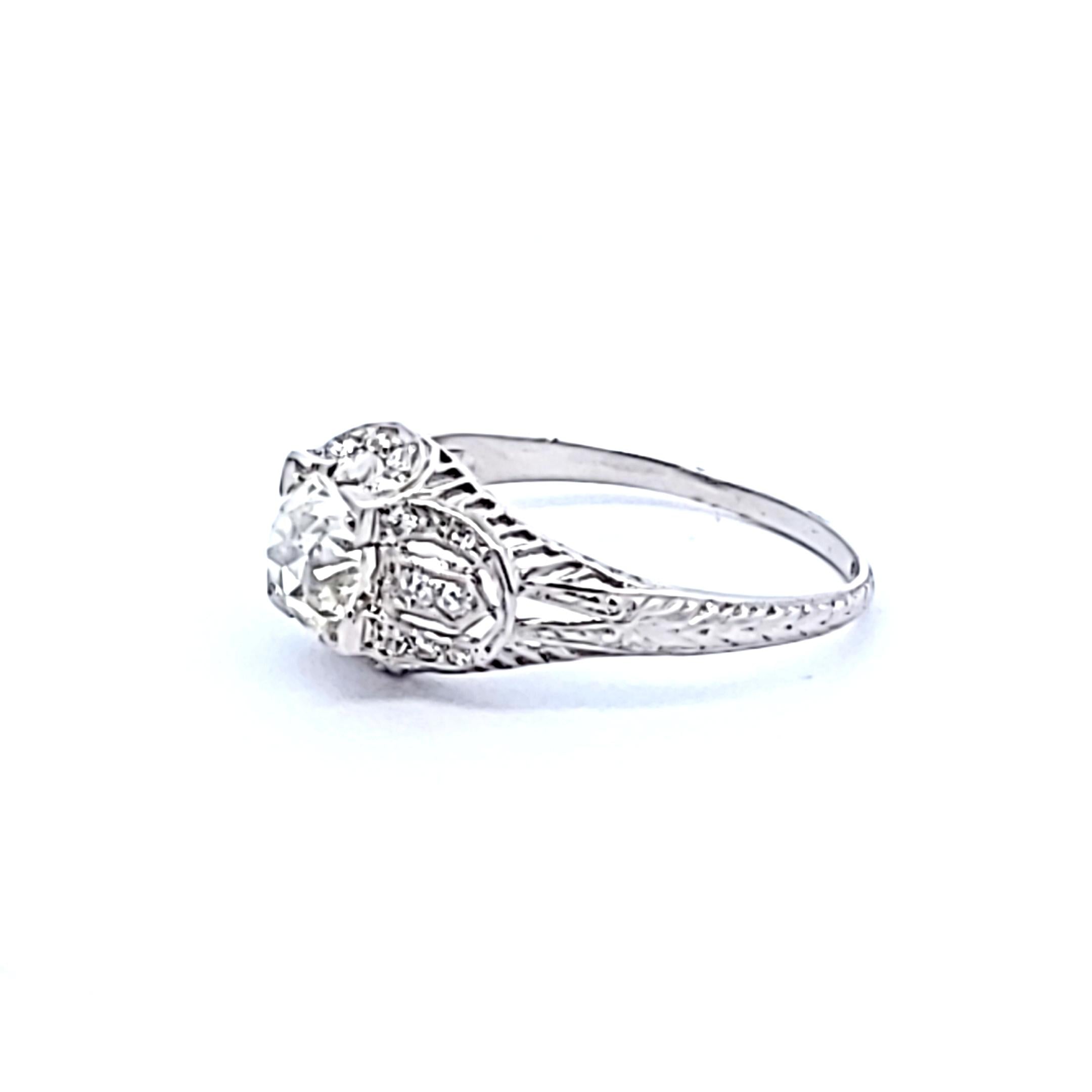 Platinum Art Deco Ring with 1.3ct Old European Cut I VS2 Diamonds Size 9.5