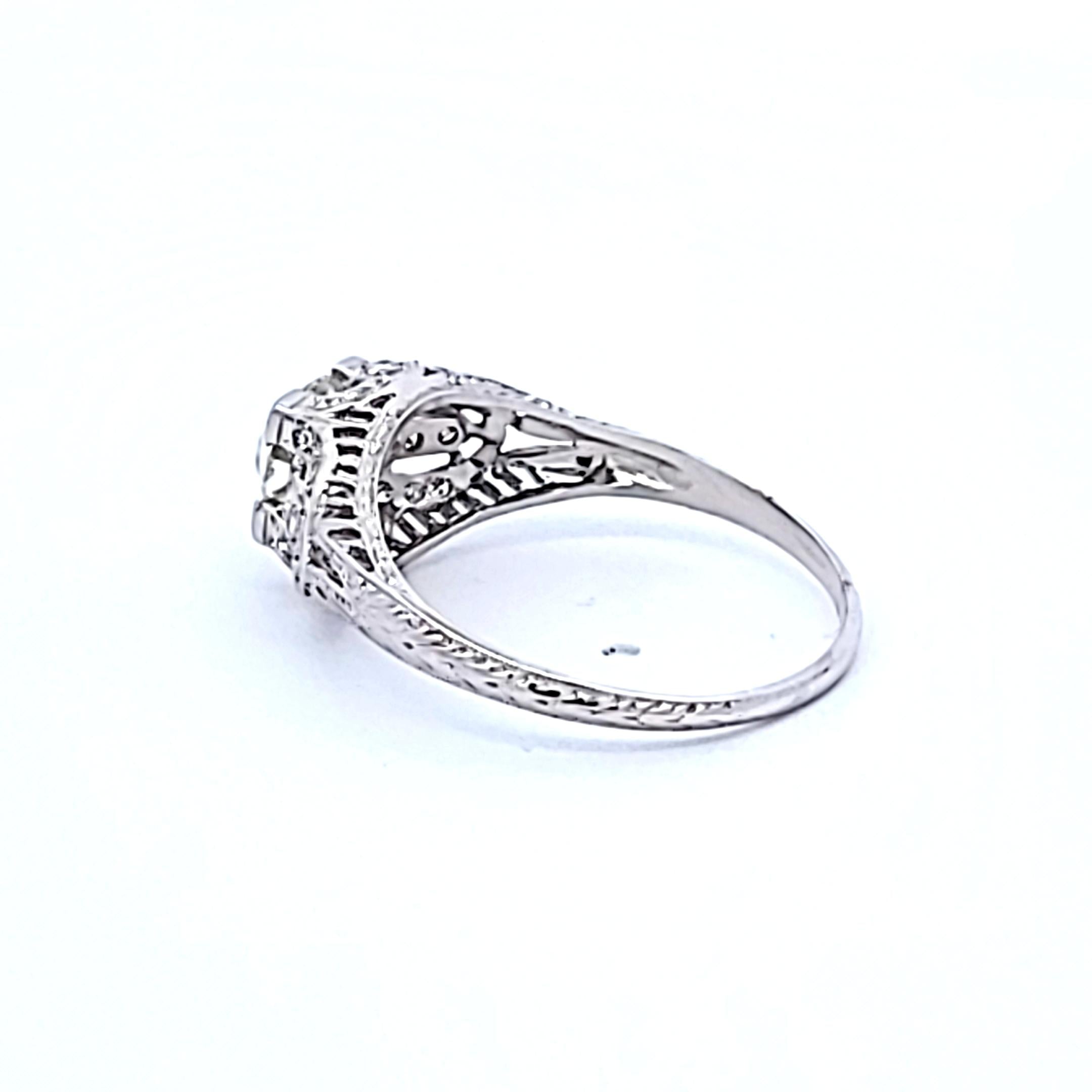 Platinum Art Deco Ring with 1.3ct Old European Cut I VS2 Diamonds Size 9.5