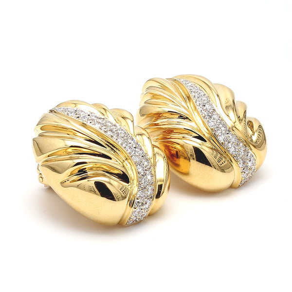 0.90 Carat Round Brilliant H VS1 Diamond 18 Karat Yellow Gold Clip On Earrings
