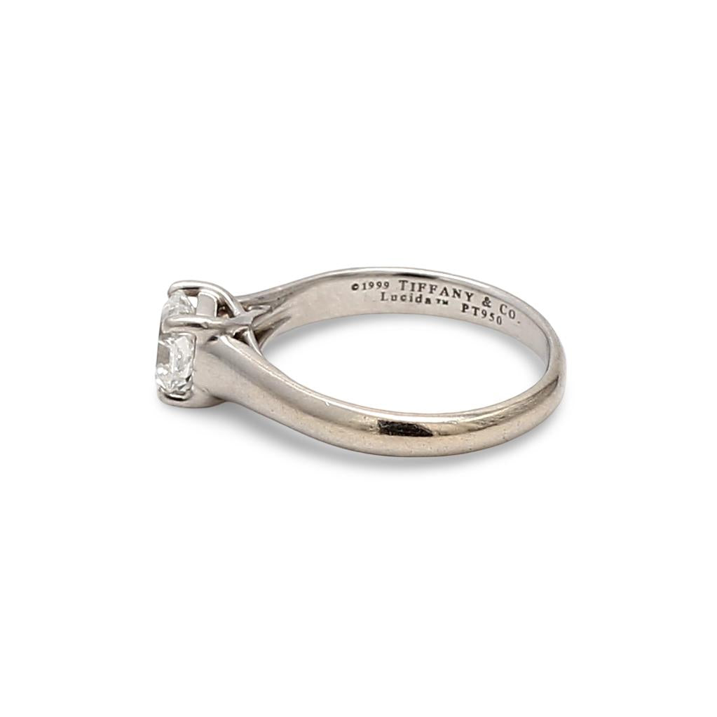 Tiffany & Co White Platinum Engagement Ring with 0.73ct Emerald F VVS1 Diamond
