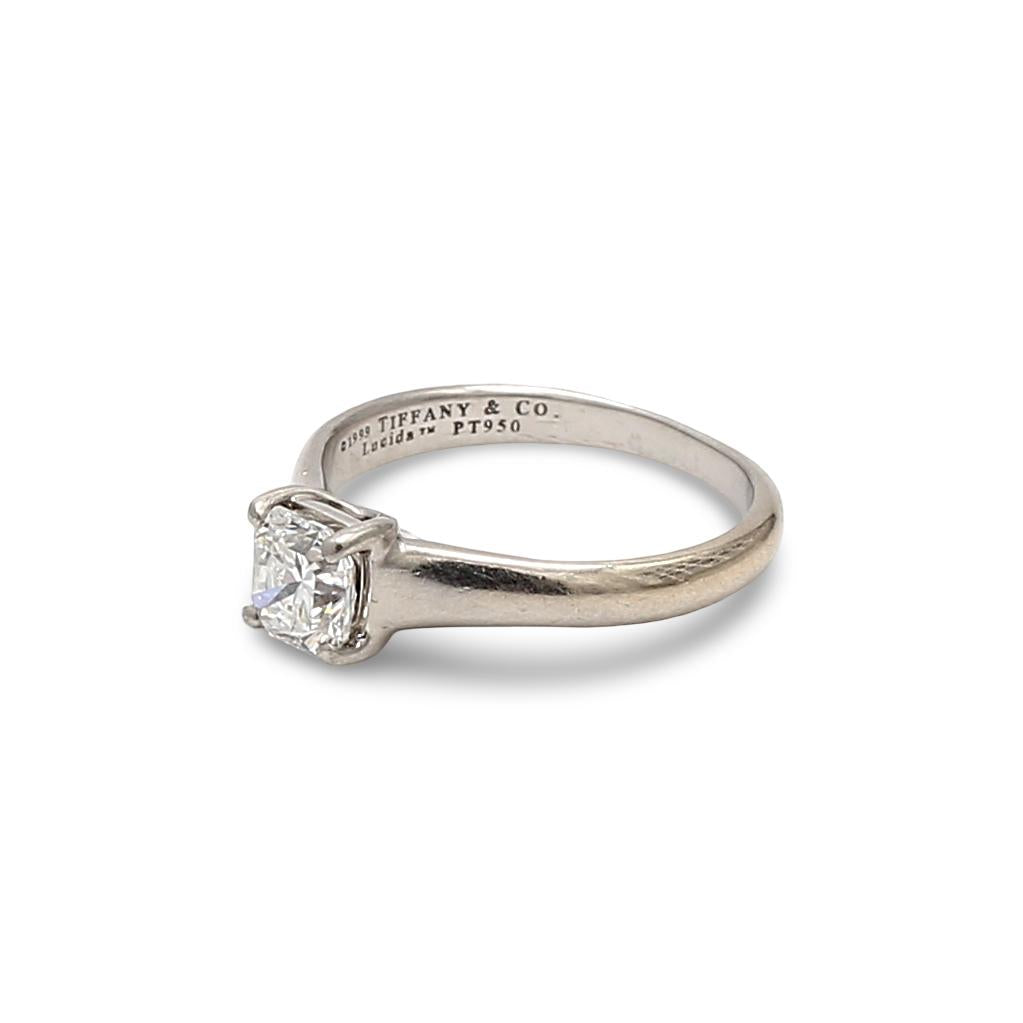 Tiffany & Co White Platinum Engagement Ring with 0.73ct Emerald F VVS1 Diamond