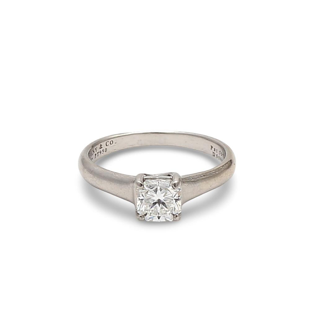 Tiffany & Co White Platinum Engagement Ring with 0.73ct Emerald F VVS1 Diamond