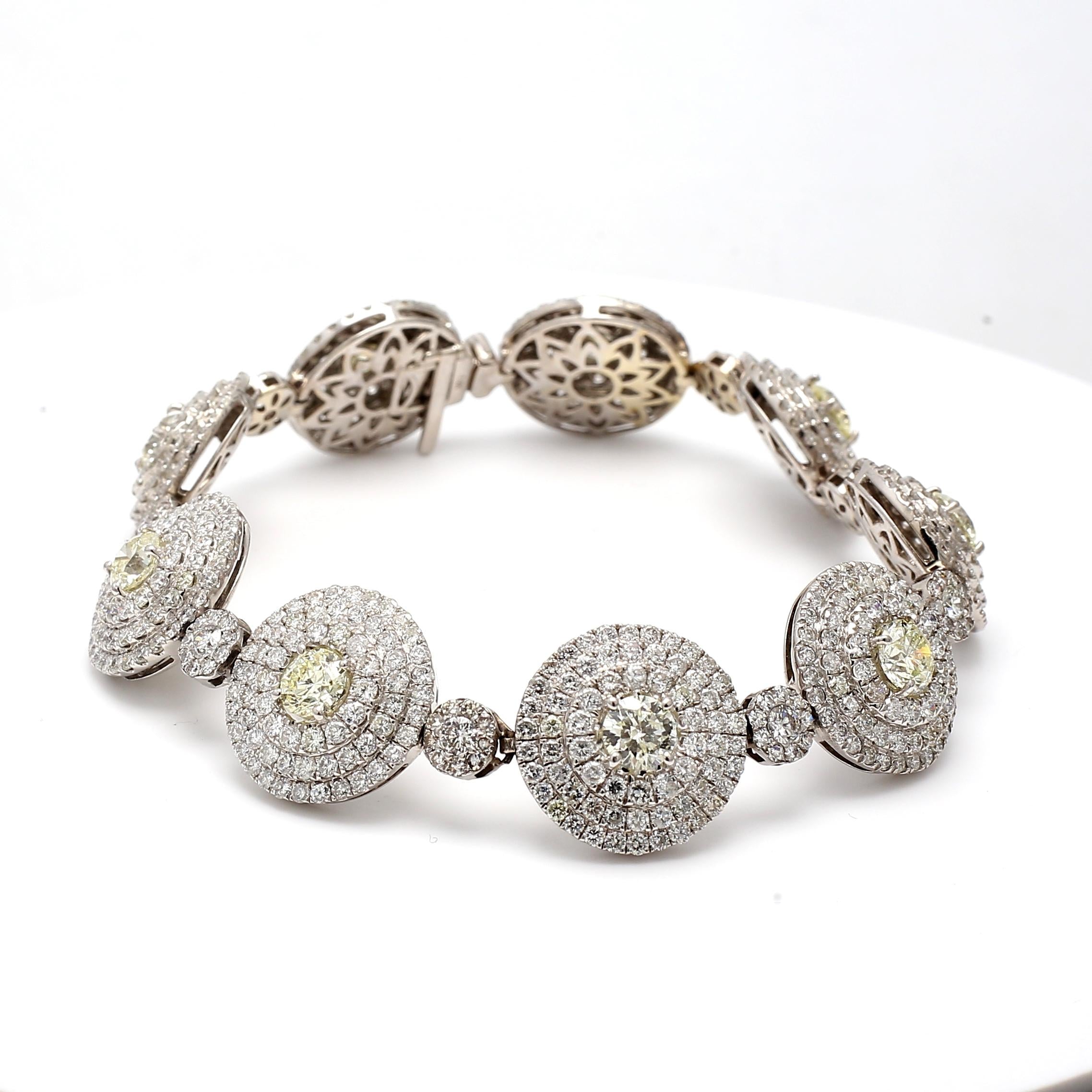 Vintage 14K White Gold Link Bracelet 19.98 Carat Round Diamonds 7.75 inch