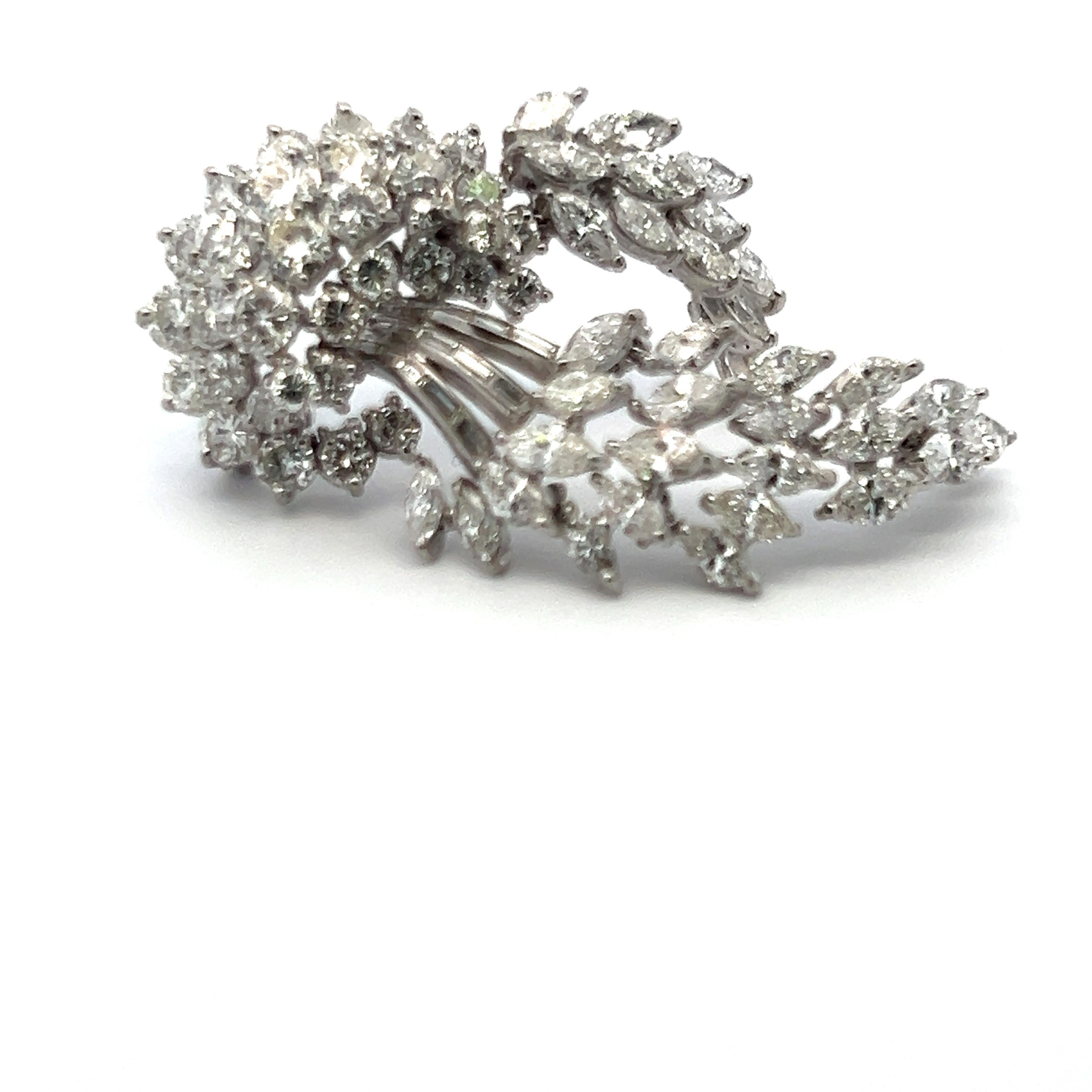 Vintage Platinum Pin Brooch with 16 Carat Mixed Cut G VS2 Diamonds