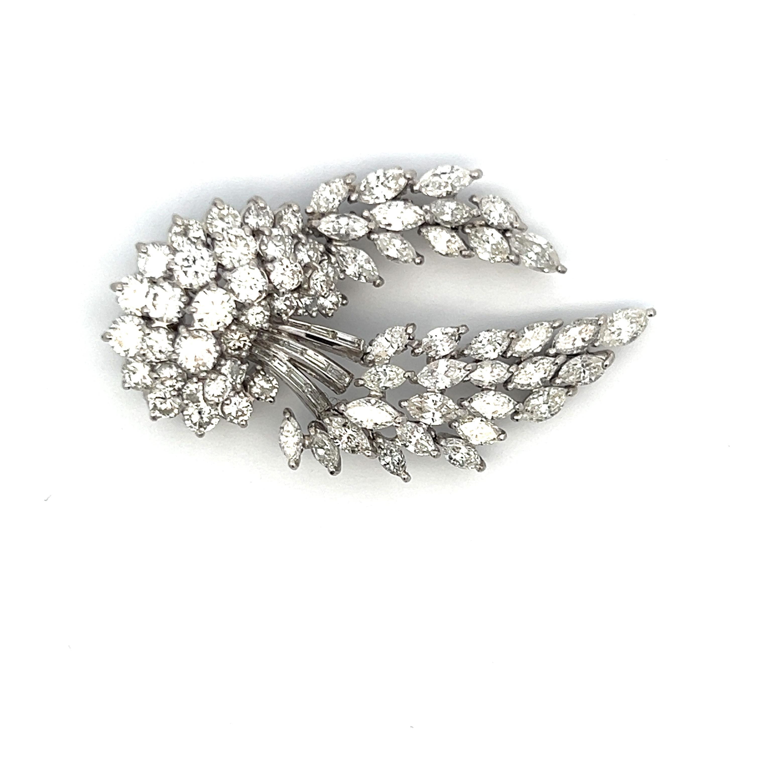 Vintage Platinum Pin Brooch with 16 Carat Mixed Cut G VS2 Diamonds