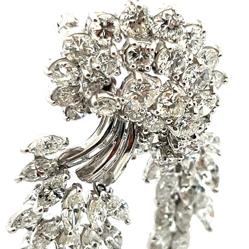 Vintage 30.80 Grams 16.00 Carat Mixed Cut G VS2 Diamond Platinum Floral Pin