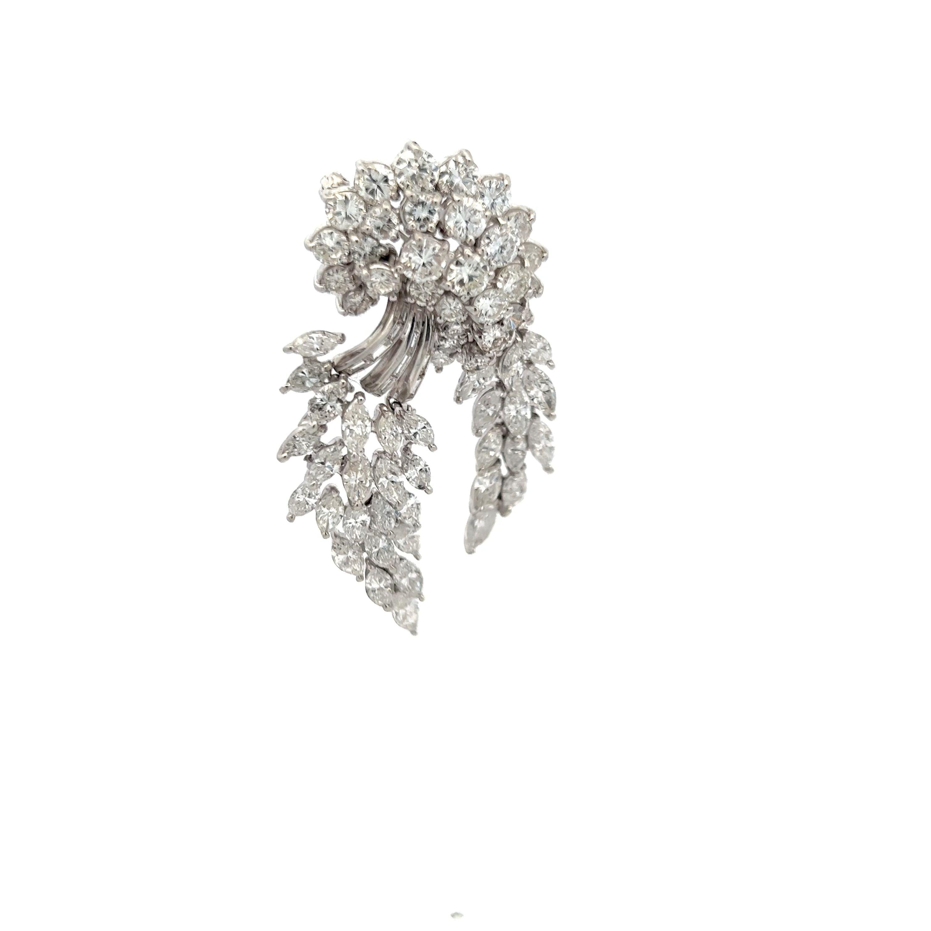 Vintage Platinum Pin Brooch with 16 Carat Mixed Cut G VS2 Diamonds
