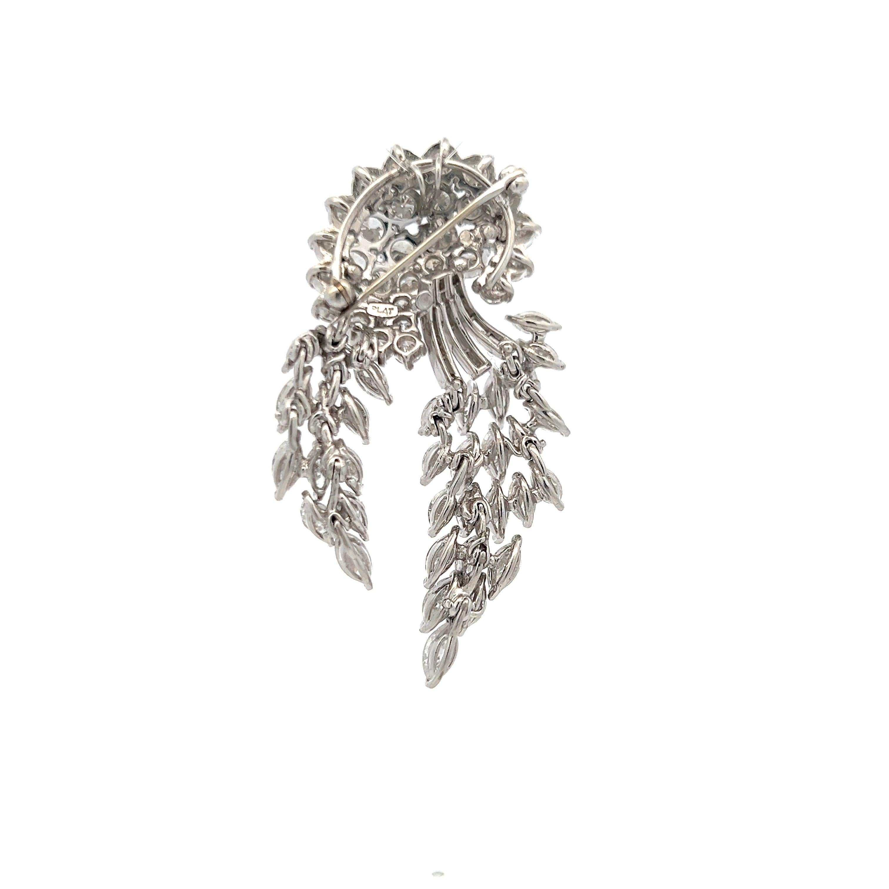Vintage Platinum Pin Brooch with 16 Carat Mixed Cut G VS2 Diamonds