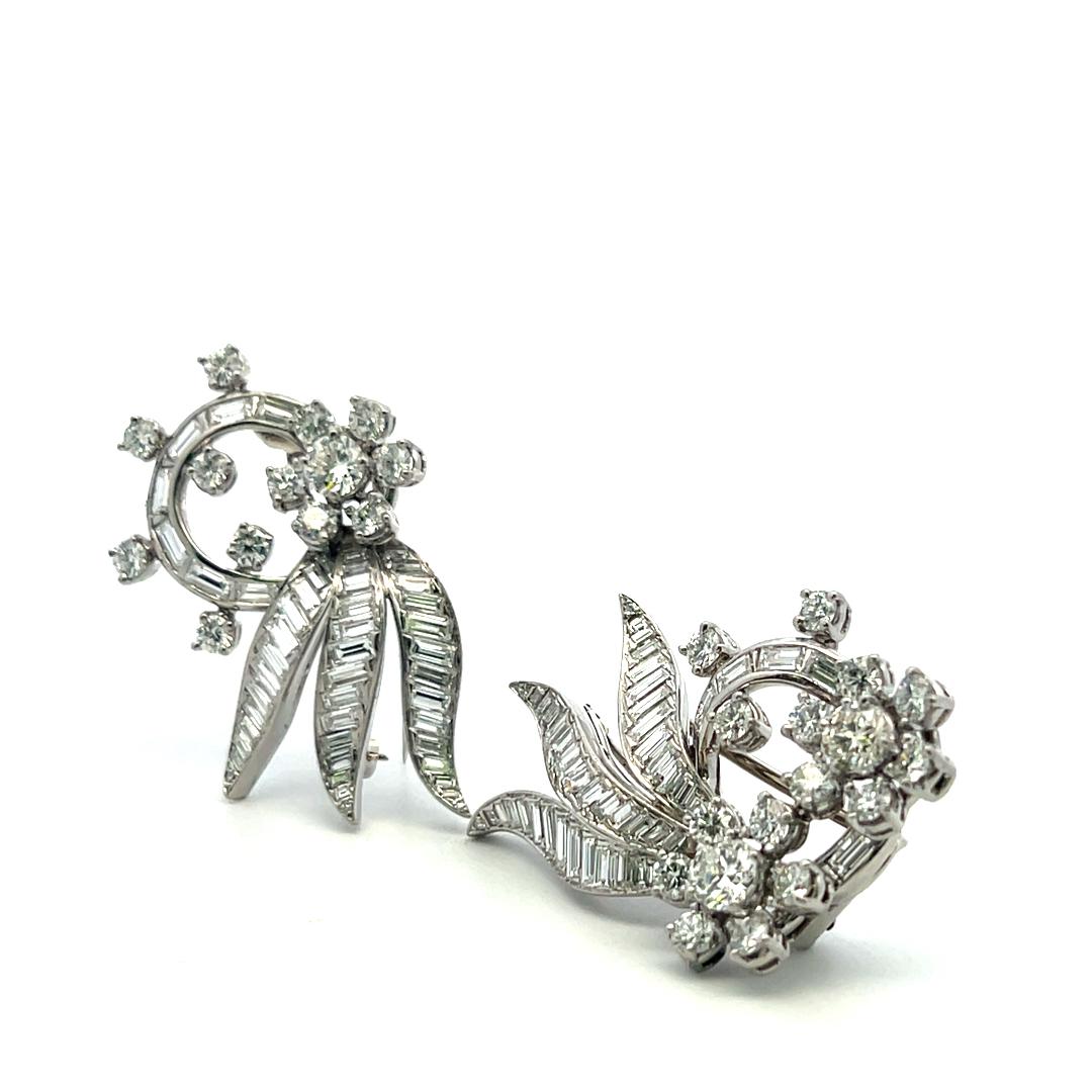 Oscar Heyman Vintage Platinum Double Clip Pin Brooch with 10 Carat Diamonds