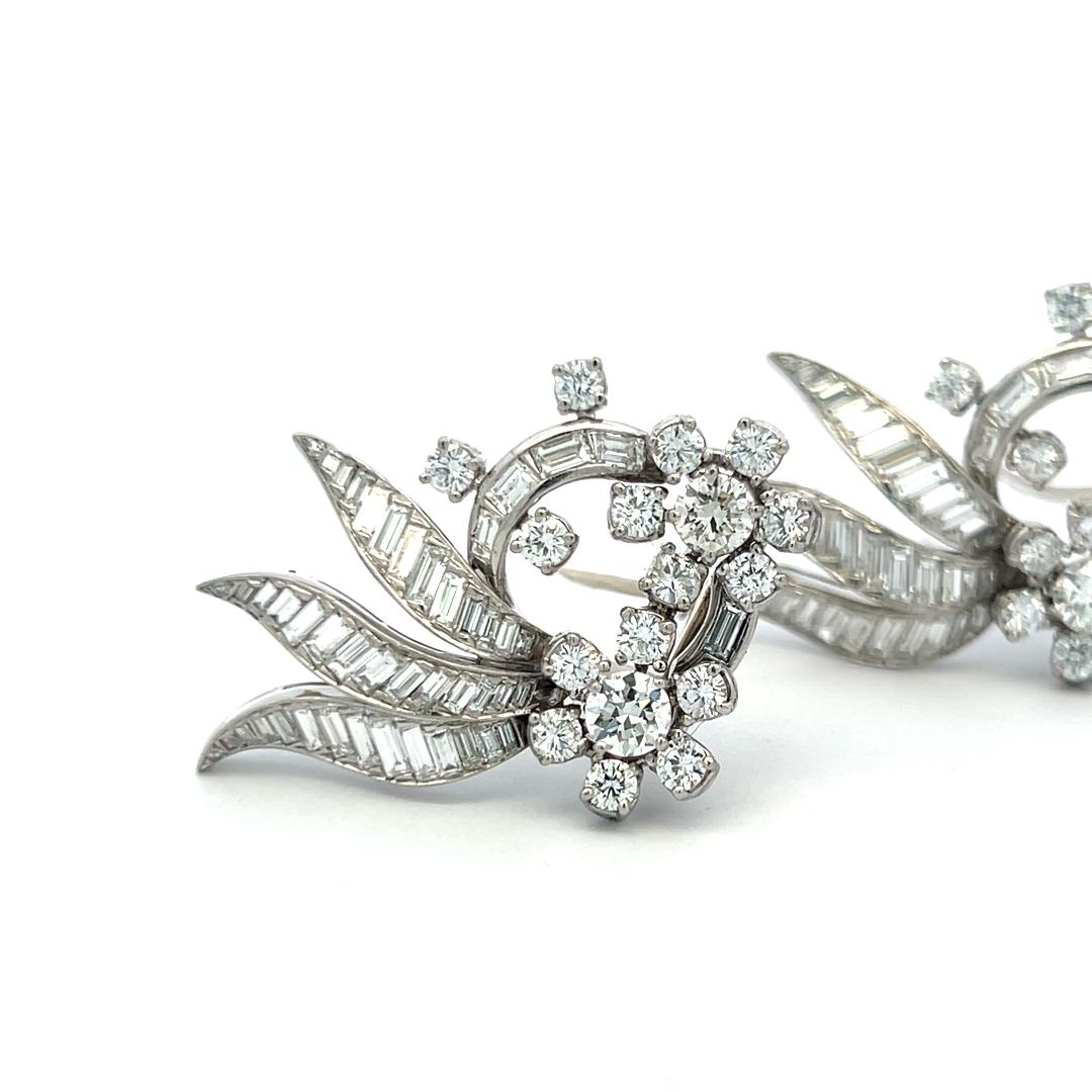 Oscar Heyman Vintage Platinum Double Clip Pin Brooch with 10 Carat Diamonds
