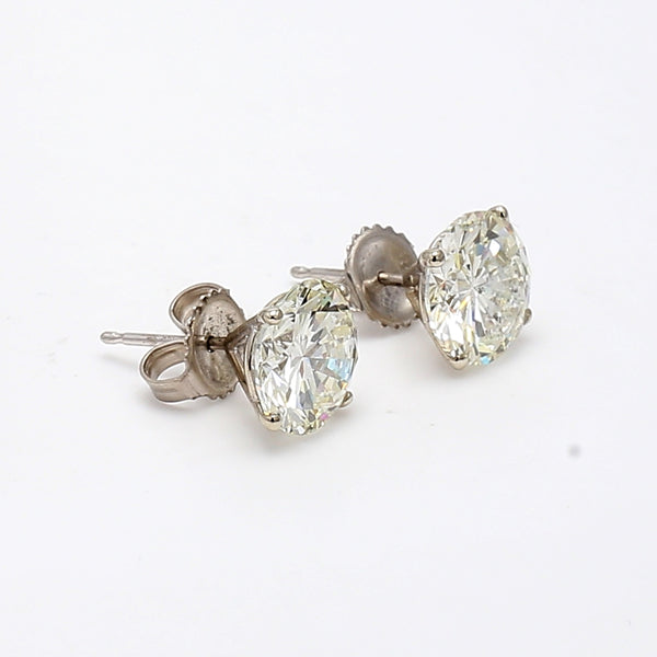 5.01 Carat Round Brilliant J I1 Diamond 14 Karat White Gold Stud Earrings