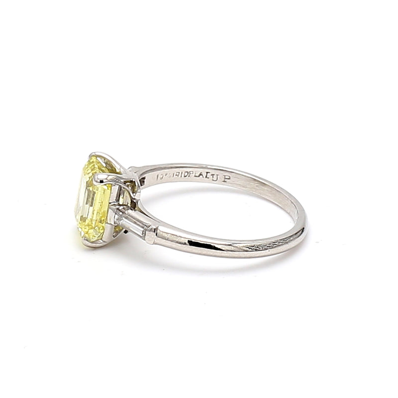 2.16 Carat Emerald Cut Fancy Intense Yellow-SI2 Diamond Platinum Engagement Ring