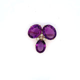 50.00 Carat Amethysts 1.00 Carat Round Brilliant Diamond 18K Yellow Gold Pin