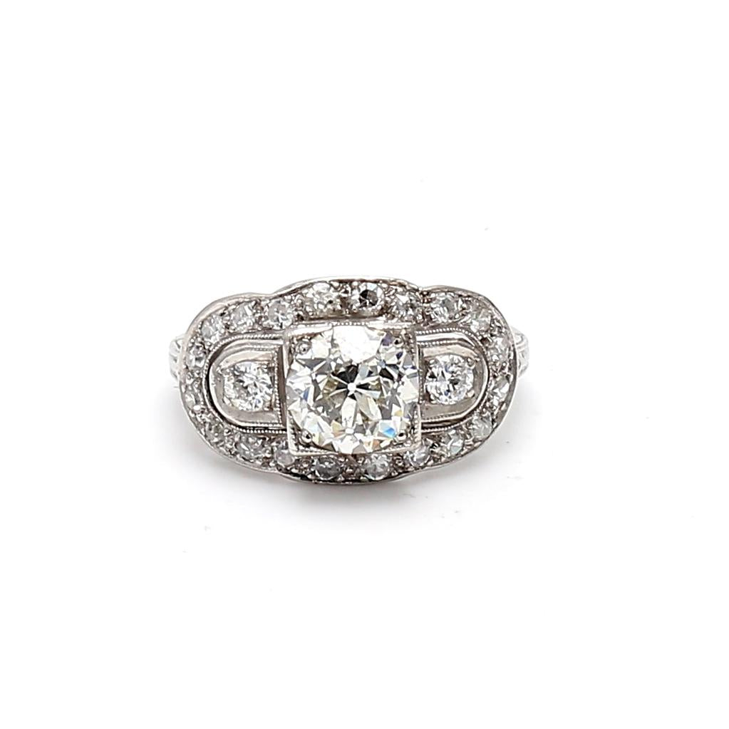 Antique Platinum Engagement Ring with 2.36ct Old European & Round Diamonds GIA
