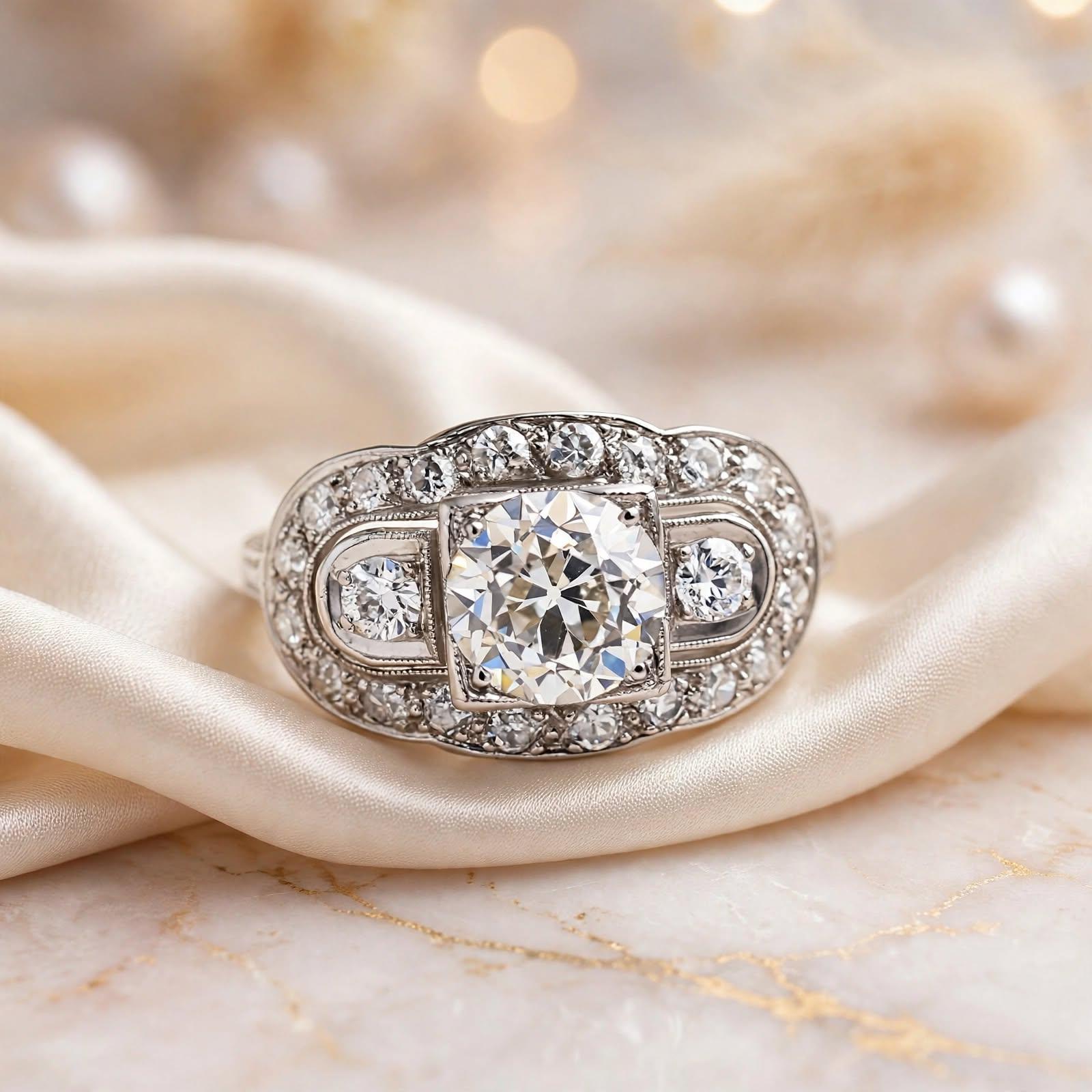 Antique Platinum Engagement Ring with 2.36ct Old European & Round Diamonds GIA