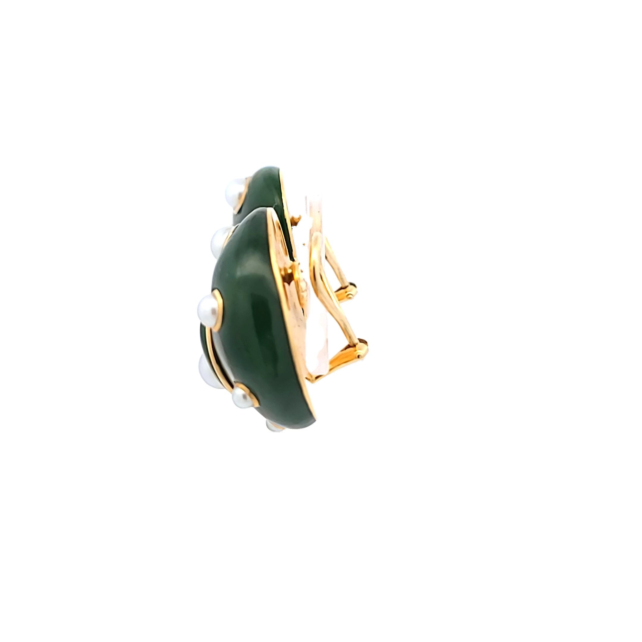 Verdura Jade and Pearl Shell 18 Karat Yellow Gold Clip On Earring