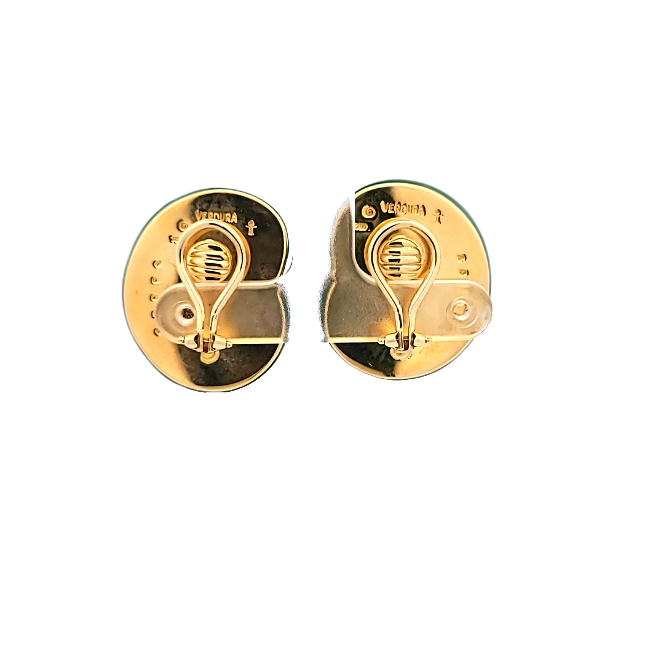 Verdura Jade and Pearl Shell 18 Karat Yellow Gold Clip On Earring