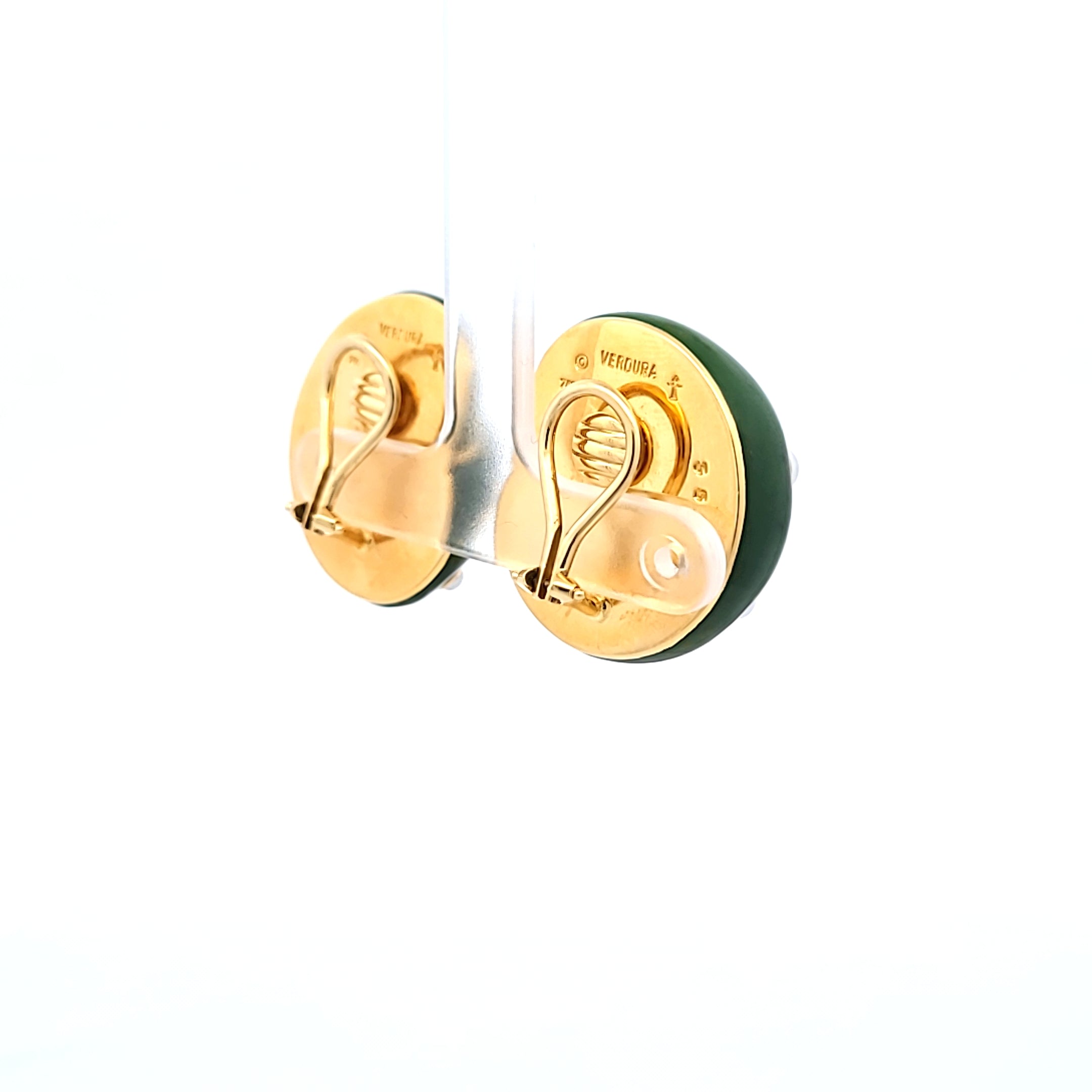 Verdura Jade and Pearl Shell 18 Karat Yellow Gold Clip On Earring