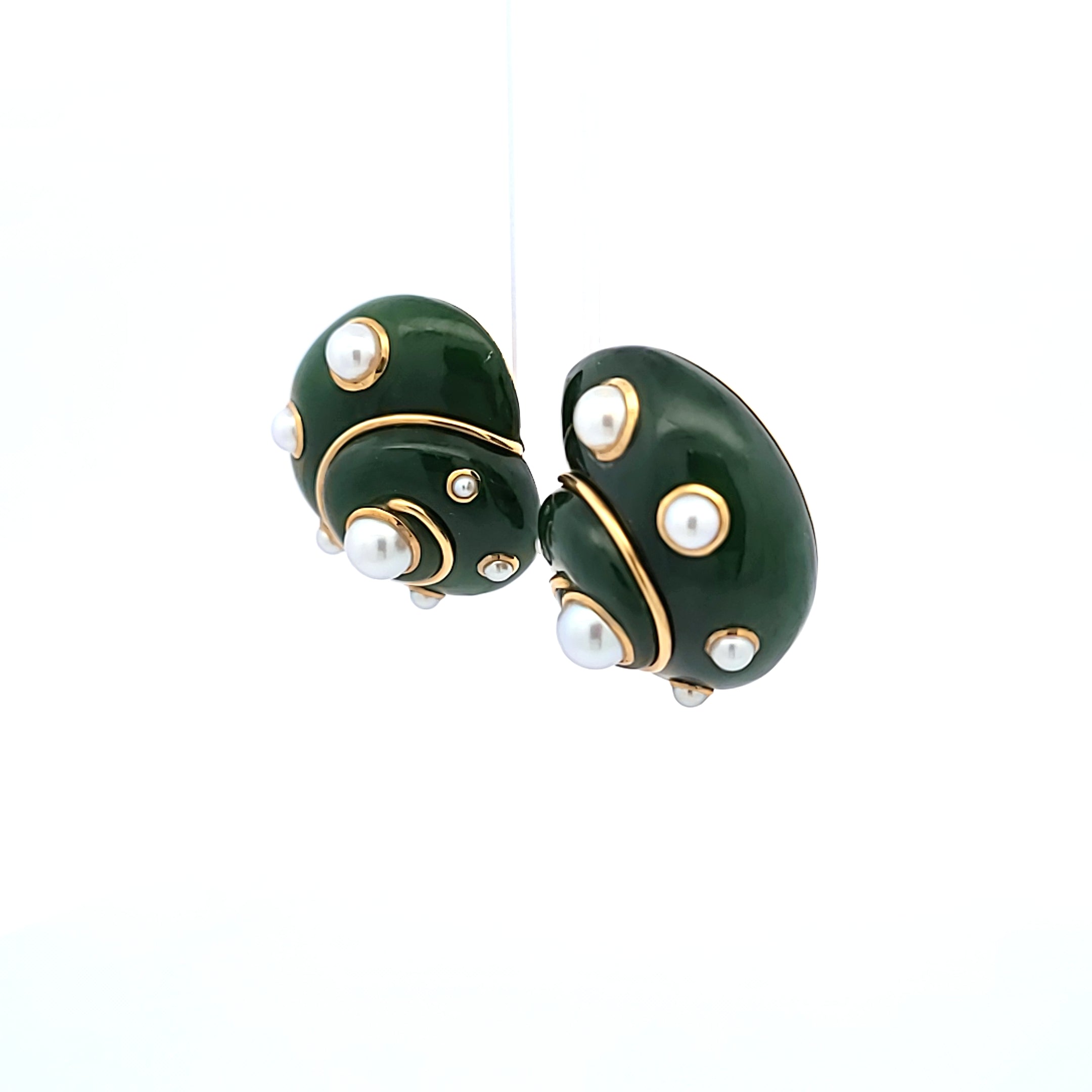 Verdura Jade and Pearl Shell 18 Karat Yellow Gold Clip On Earring