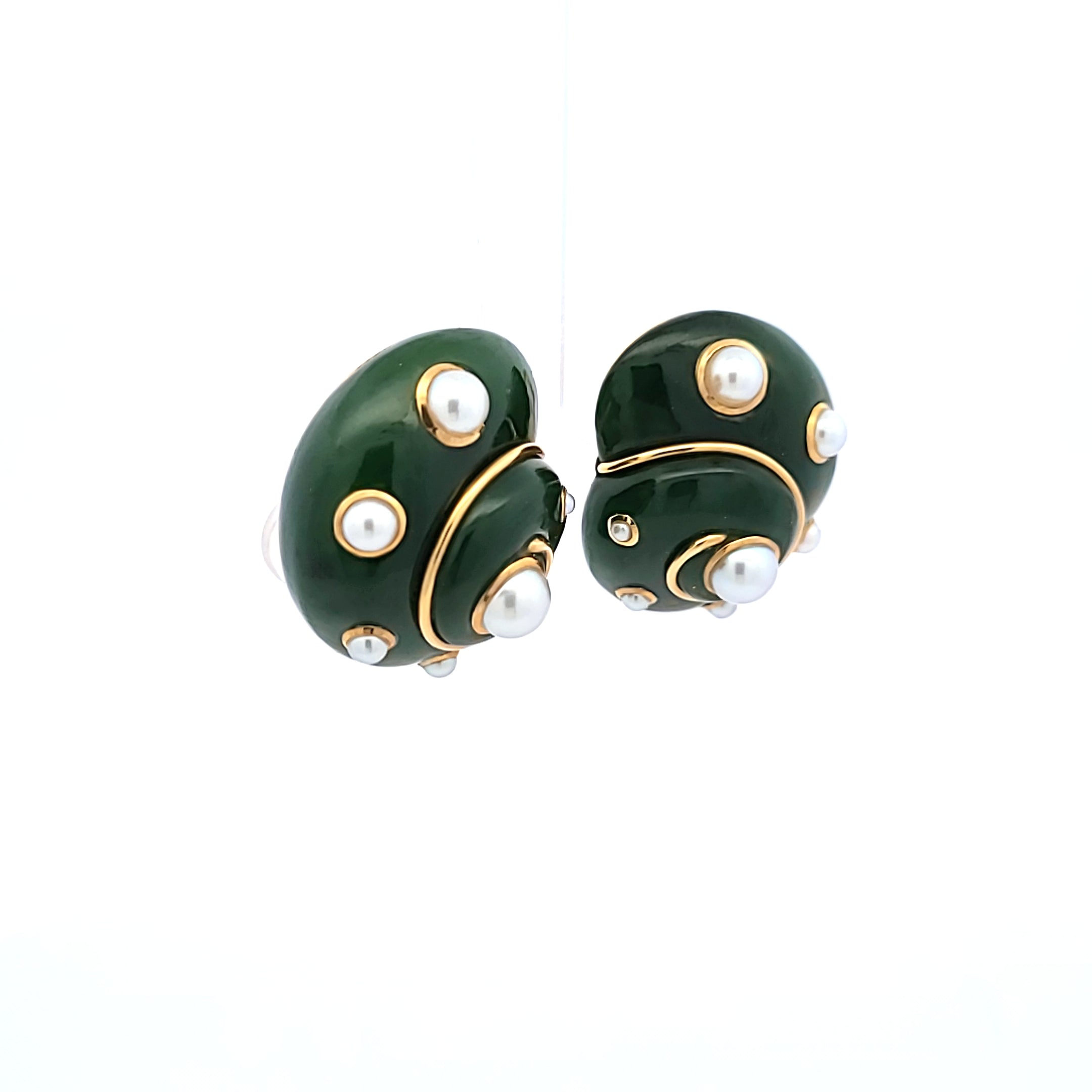 Verdura Jade and Pearl Shell 18 Karat Yellow Gold Clip On Earring