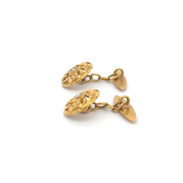 0.06 Carat Old European Cut H SI1 Diamond 18 Karat Yellow Gold Chain Link Cufflinks