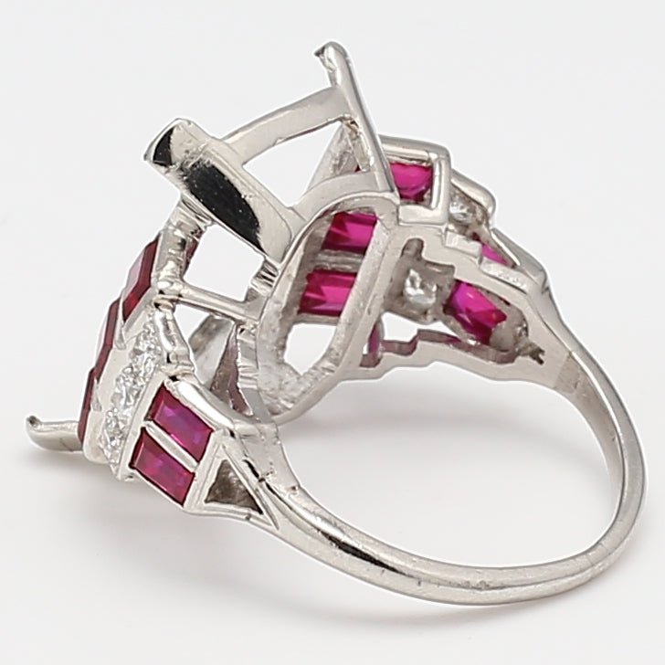 1.80 Carat Ruby 0.30 Carat Round Brilliant Diamond Platinum Semi Mount Ring