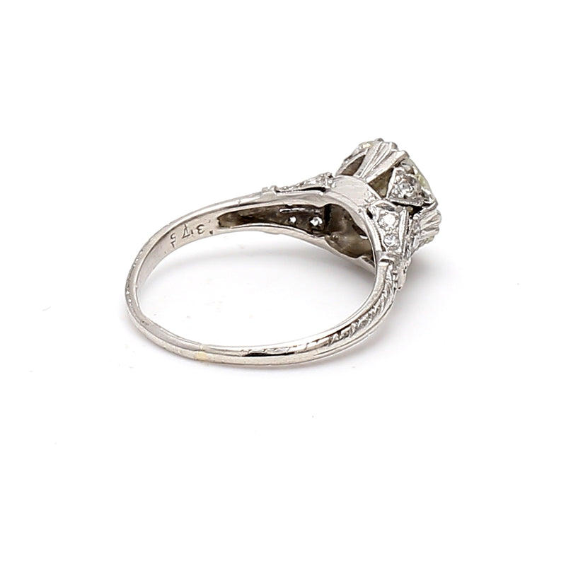 2.11 Carat Old European Cut K I1 Diamond Platinum Art Deco Ring