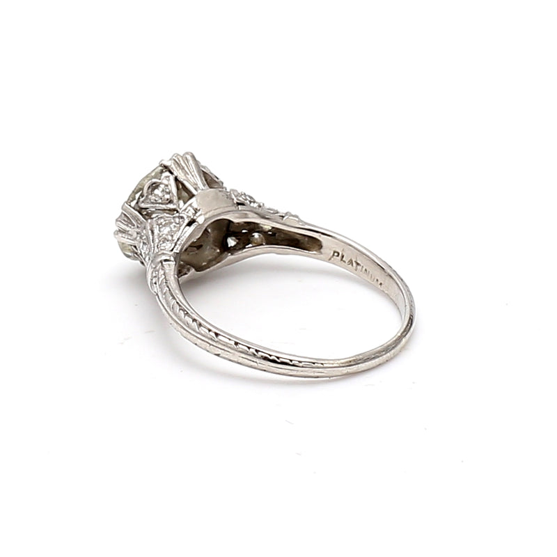 2.11 Carat Old European Cut K I1 Diamond Platinum Art Deco Ring