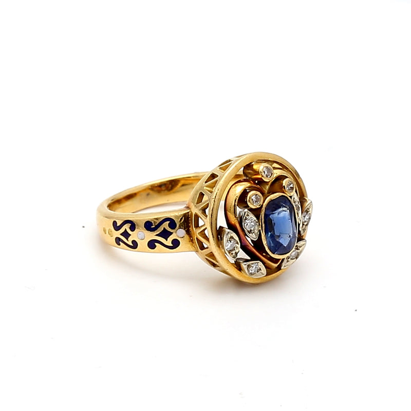 0.70 Carat  Sapphire 0.10 Carat Diamond 14 Karat Yellow Gold Gems Stone Ring