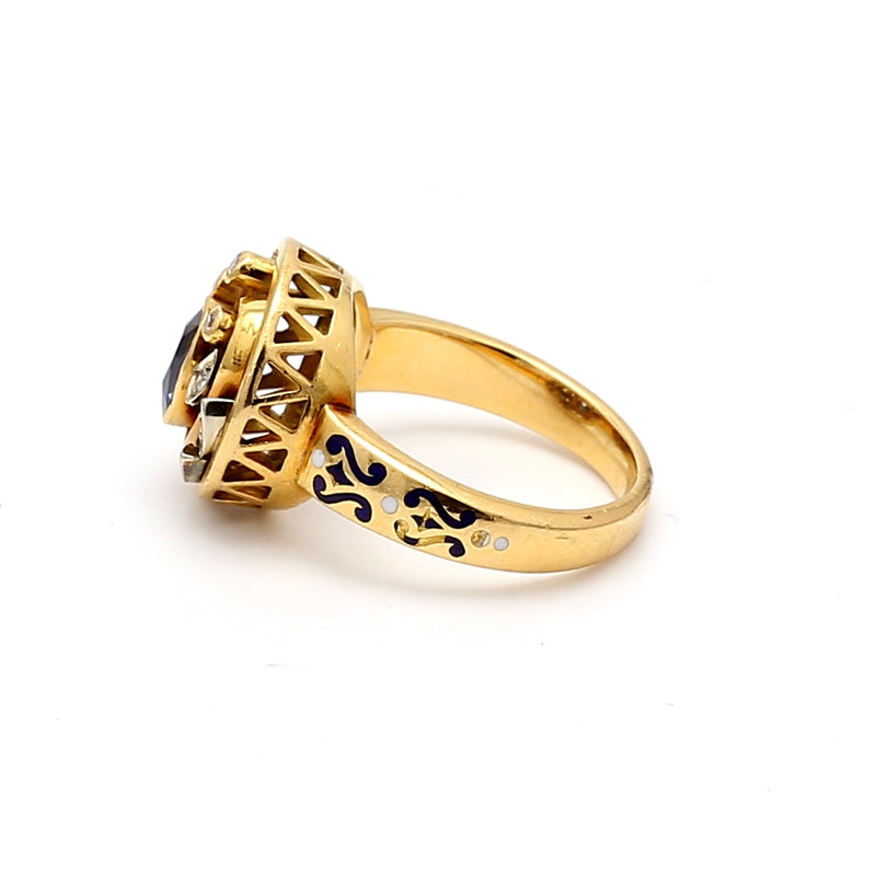 0.70 Carat  Sapphire 0.10 Carat Diamond 14 Karat Yellow Gold Gems Stone Ring