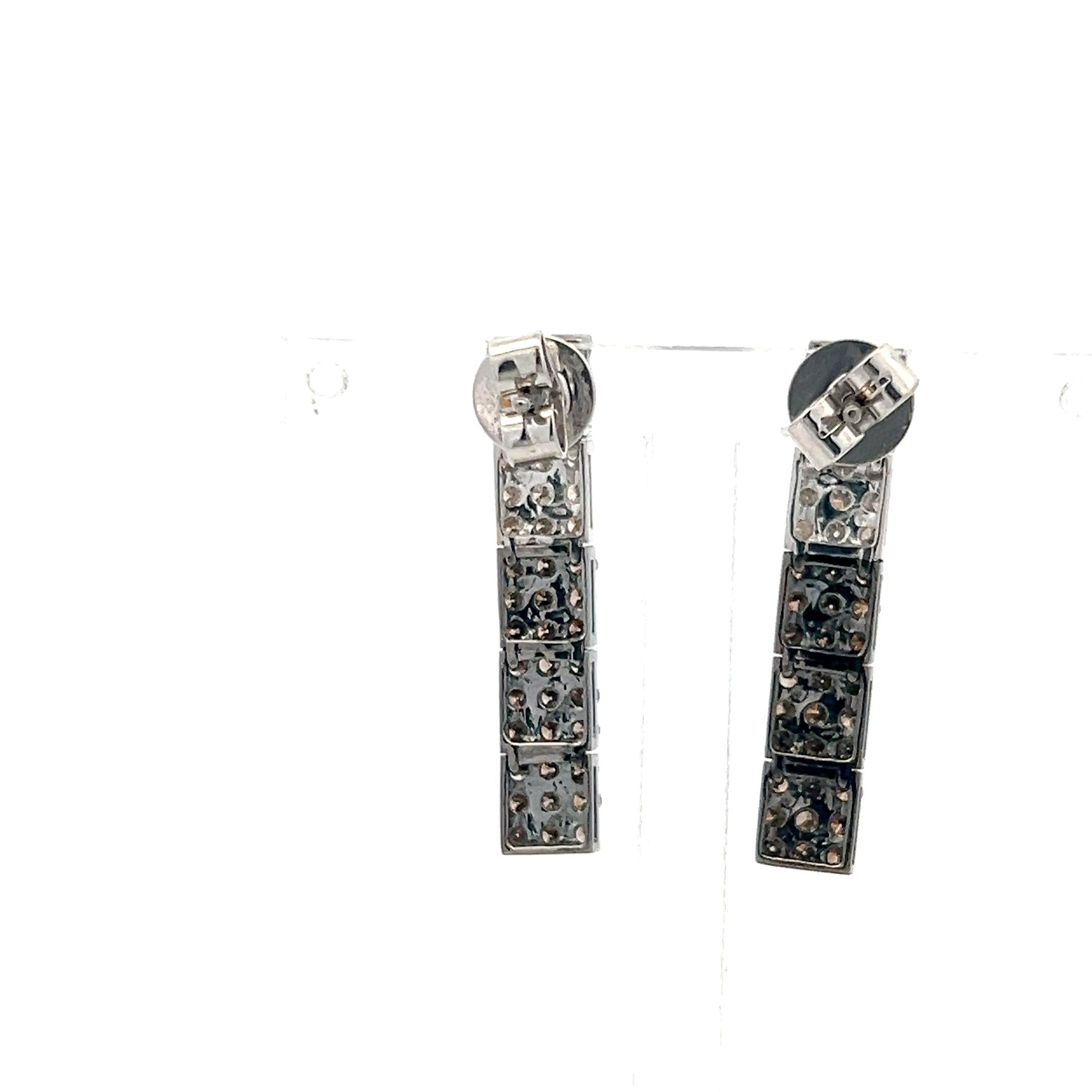 Vintage 18K White Gold Drop Earrings with 2 Carat Round Diamonds