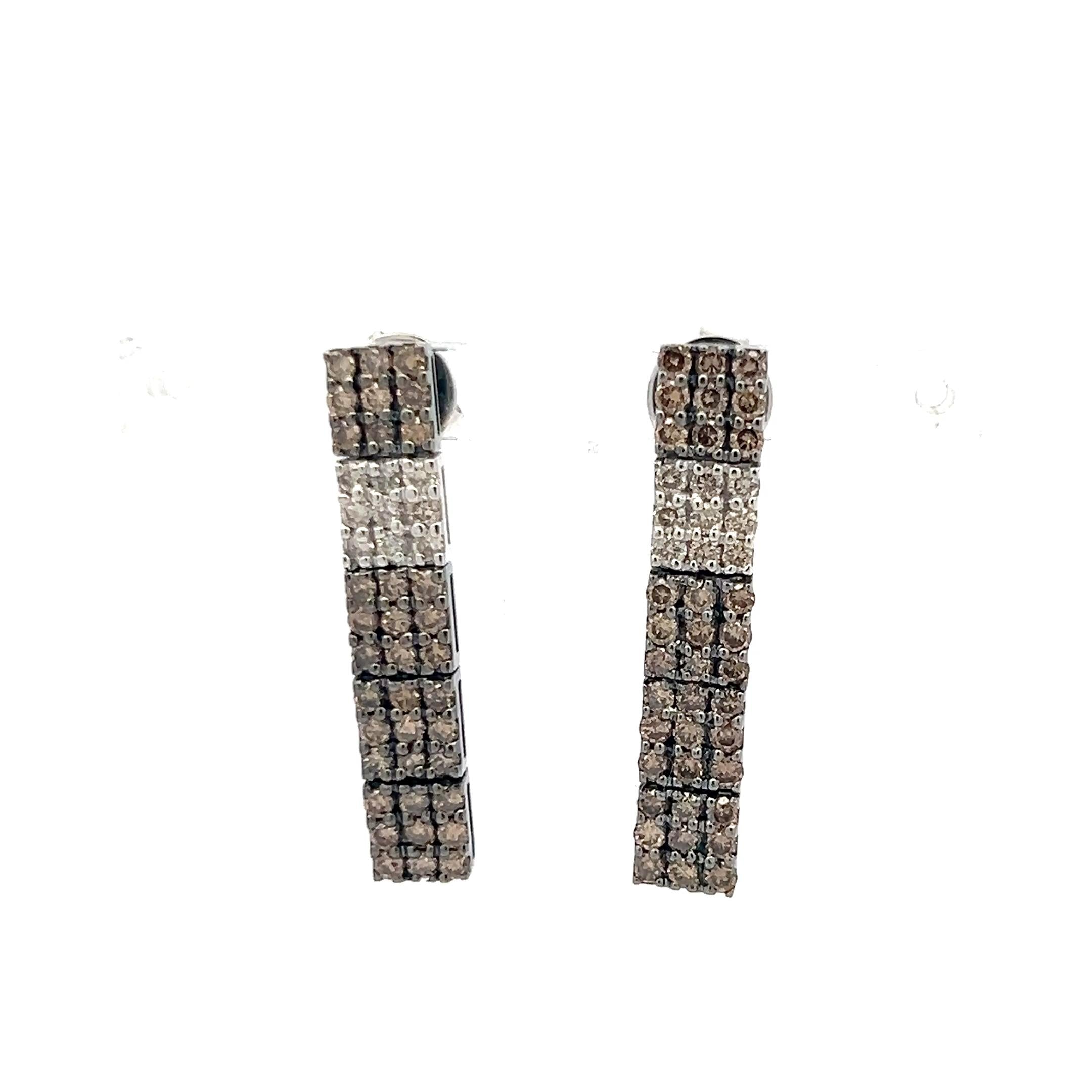 Vintage 18K White Gold Drop Earrings with 2 Carat Round Diamonds