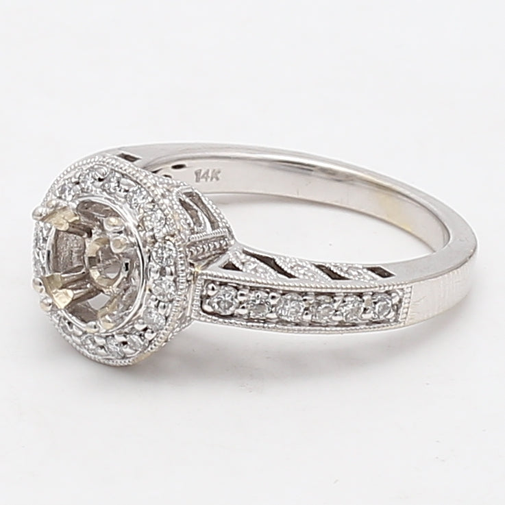 0.60 Carat Round Brilliant H VS1 Diamond 14 Karat White Gold Semi Mount Ring