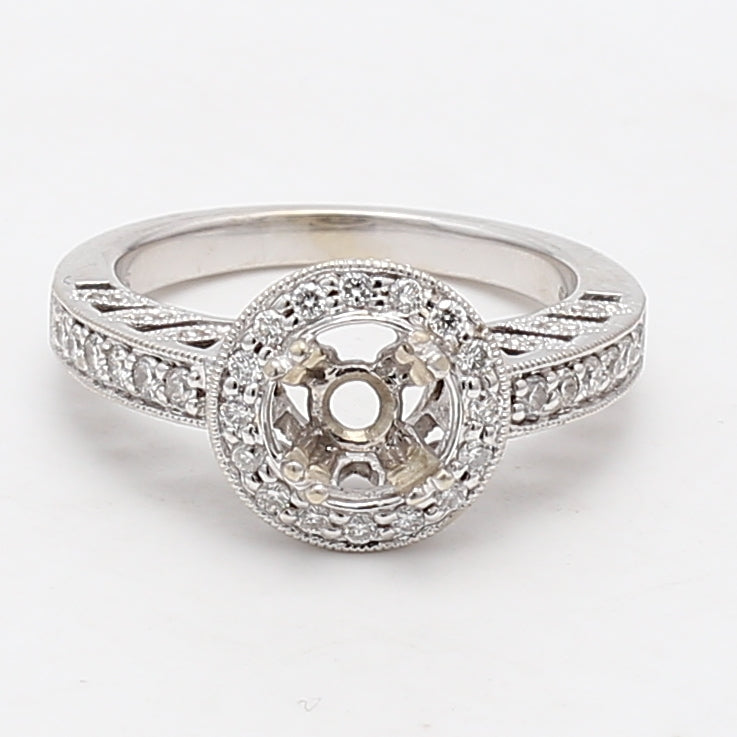 0.60 Carat Round Brilliant H VS1 Diamond 14 Karat White Gold Semi Mount Ring